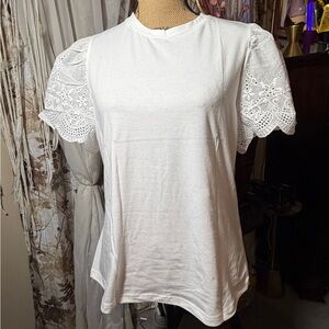 SHEIN White Eyelet Lace Sleeve Blouse